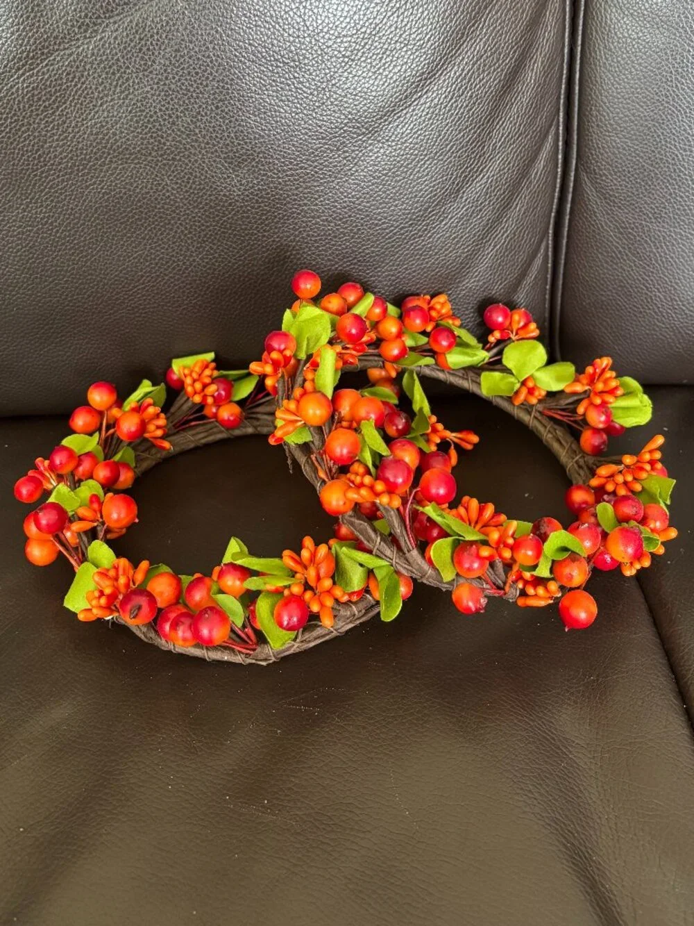 Rustic Fall/Autumn Berry Wreath Candle Rings (Set of 2)